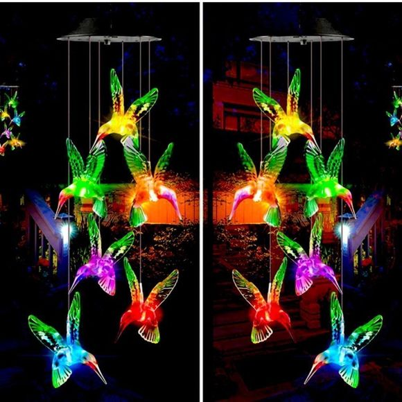 Solar Wind Chime Night Light Hummingbird - Picture 4 of 8